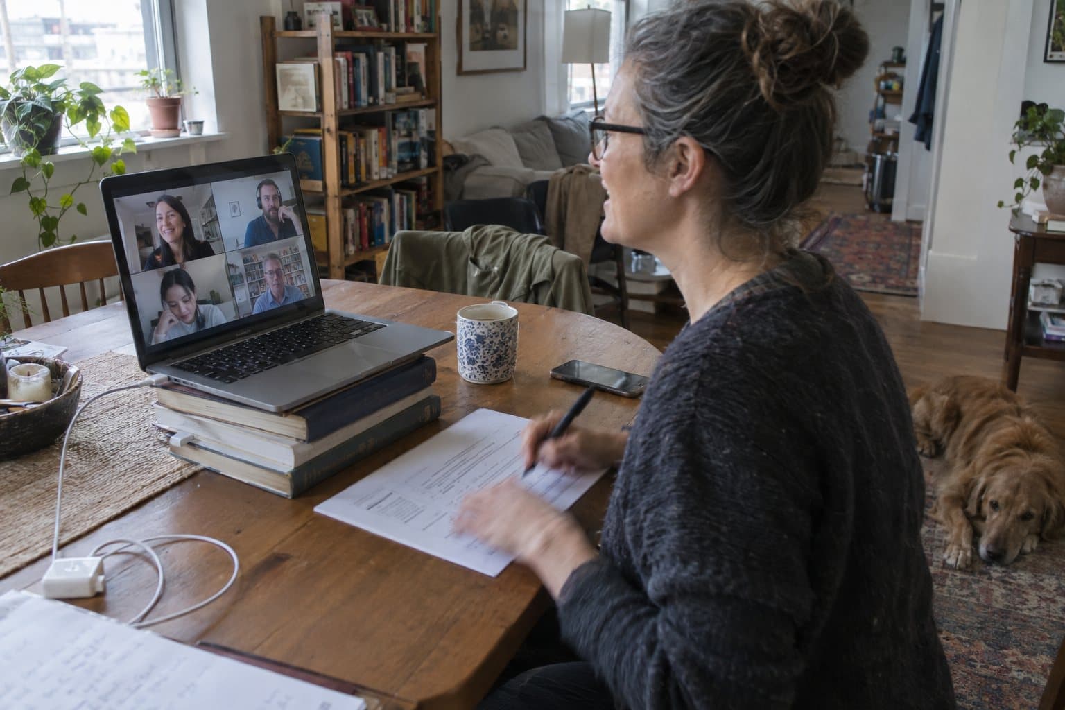 Persona participando en un webinar desde su casa
